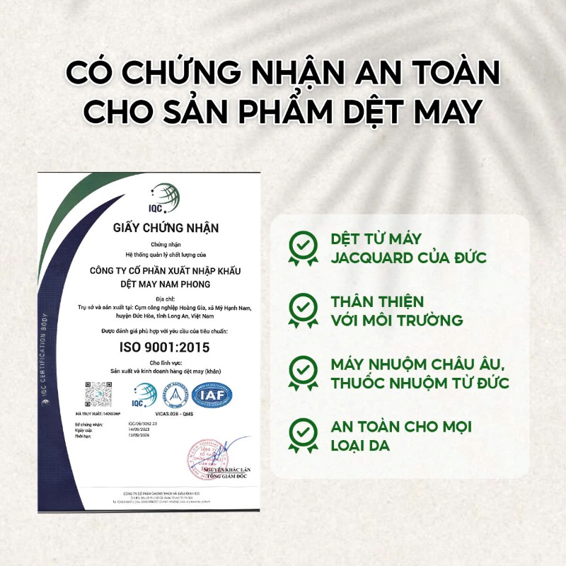 Chứng Nhận Iso 9001:2015 Cho Khăn Khách Sạn Chứng nhận ISO 9001:2015 cho khăn khách sạn