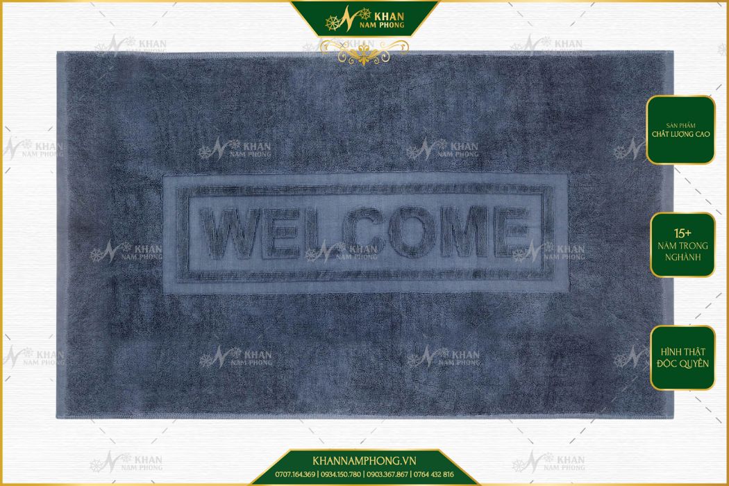 Thảm Chân Khách Sạn Chất Liệu Cotton 45X75Cm Dập Nổi Chữ Welcome Màu Xám Đậm Thảm chân khách sạn chất liệu cotton 45x75cm dập nổi chữ WELCOME màu xám đậm