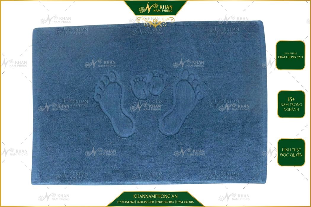 Thảm Chùi Chân Khách Sạn, Resort Dập Logo Welcome 320Gr (Nhiều Màu) Thảm chân khách sạn chất liệu cotton 45x75cm dập nổi hình bàn chân màu xanh navy