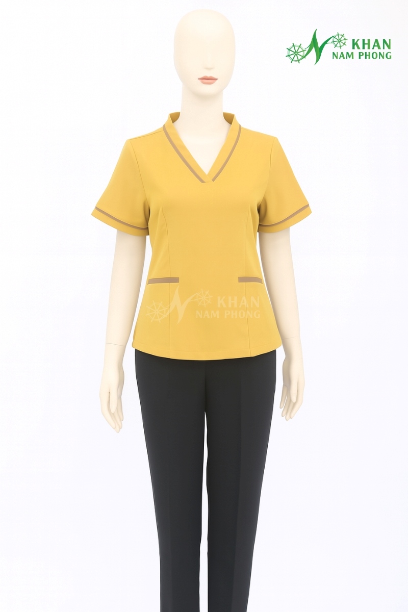 Đồng Phục Spa Nữ Màu Vàng Cotton Nhật Đồng Phục Spa Nữ Màu Vàng Cotton Nhật