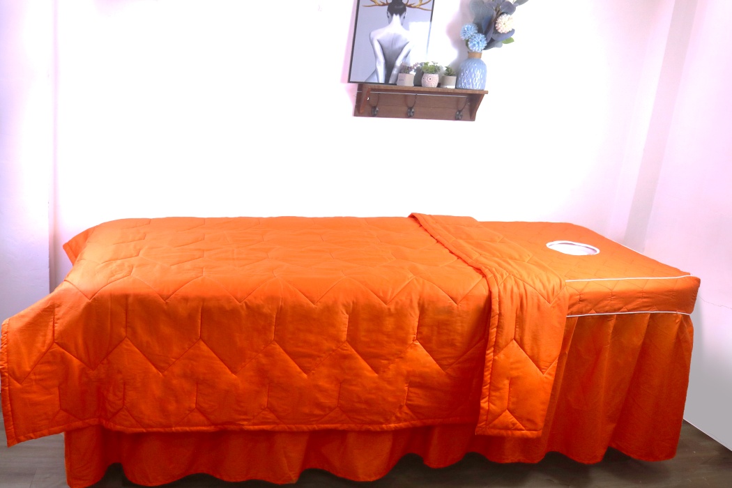 Drap Trải Giường Spa + Chăn Phủ (Đắp) Màu Cam Cotton Chần Bông Drap Trải Giường Spa + Chăn Phủ (Đắp) Màu Cam Cotton Chần Bông
