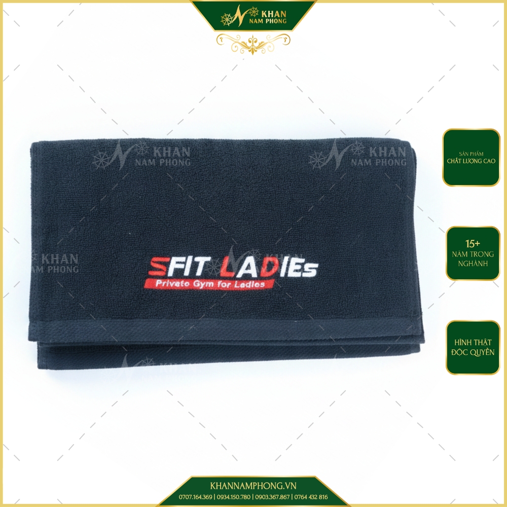 Khăn Tập Gym 34X80Cm Màu Đen 100% Cotton Thêu Logo Sfit Ladies Hình ảnh sản phẩm
