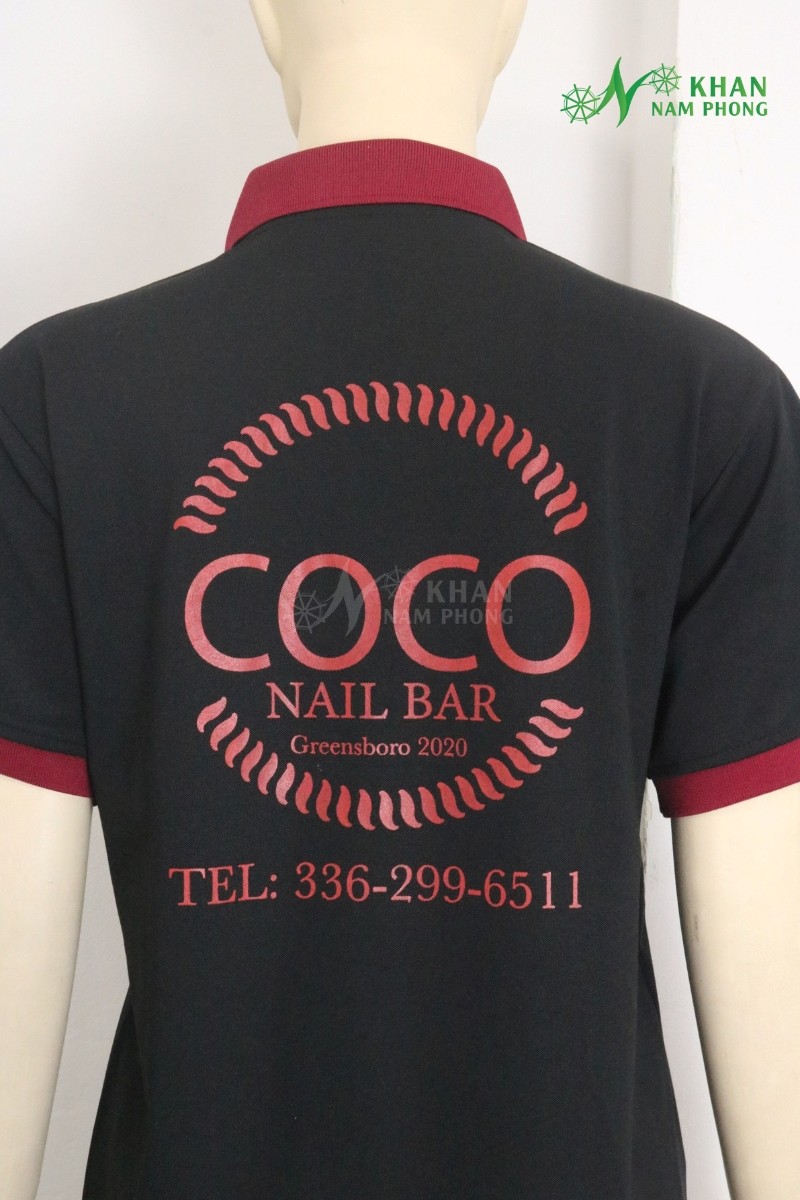 Quần Áo Đồng Phục Làm Nail Màu Xám Cotton Lạnh Thêu Logo Áo đồng phục nail thêu logo màu đen viền đỏ với thiết kế hiện đại