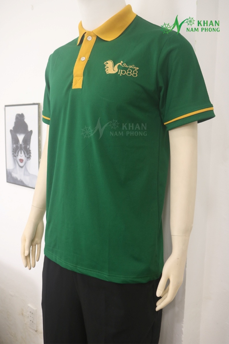 Áo Polo Đồng Phục Làm Nail Có Cổ Màu Xanh Lá Thêu Logo Áo Polo Đồng Phục Làm Nail Có Cổ Màu Xanh Lá Thêu Logo