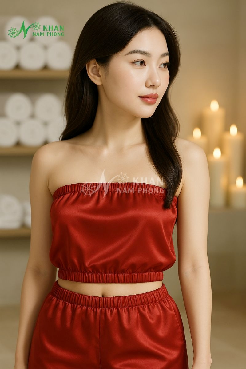 Bộ Quần Áo Cho Khách Làm Liệu Trình Giảm Béo Màu Đỏ Bộ Quần Áo Cho Khách Làm Liệu Trình Giảm Béo Màu Đỏ