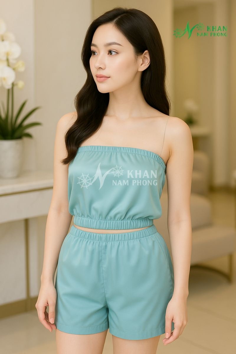 Bộ Quần Áo Cho Khách Làm Liệu Trình Giảm Béo Màu Xanh Ngọc Bộ Quần Áo Cho Khách Làm Liệu Trình Giảm Béo Màu Xanh Ngọc