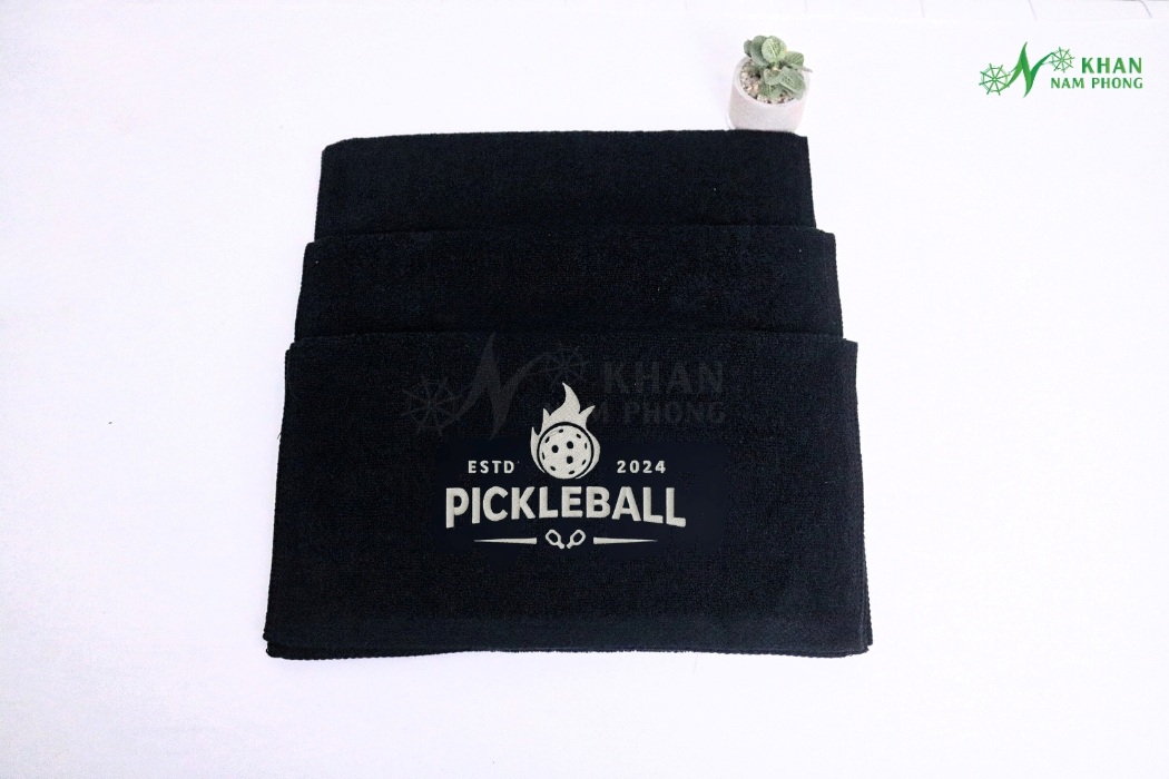 Khăn Cotton Cao Cấp Pickleball Màu Đen 34X80Cm Thêu Logo Khăn cotton cao cấp cho spa với thiết kế thêu logo tinh tế