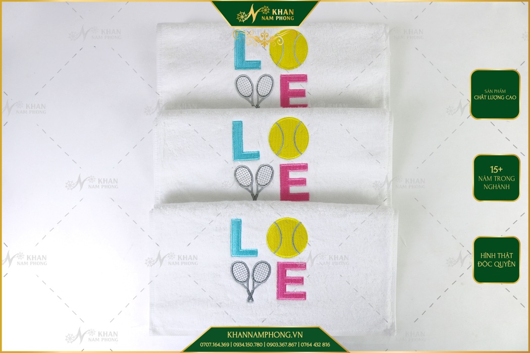 Khăn Thể Thao Pickleball Cotton Cao Cấp Màu Trắng Thêu Logo Love 34X80Cm Khăn thể thao cao cấp thêu logo LOVE, mang đến sự thoải mái và tiện ích cho người dùng