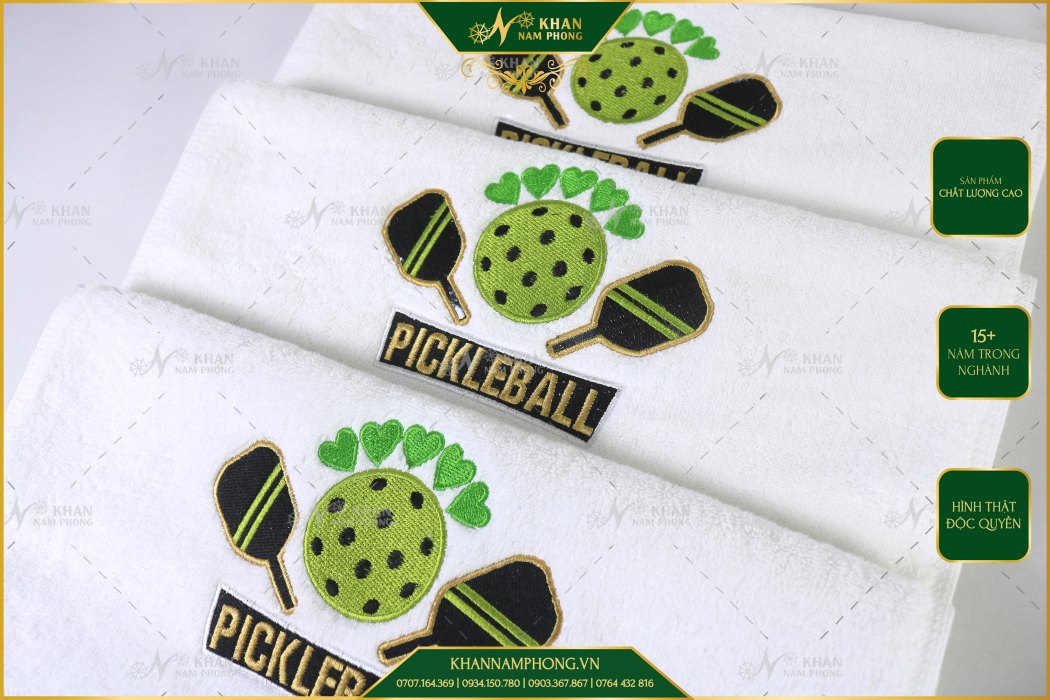 Khăn Thể Thao Pickleball Cotton Cao Cấp Màu Trắng 34X80Cm Thêu Logo Khăn thể thao cotton cao cấp màu trắng 34x80cm thêu logo
