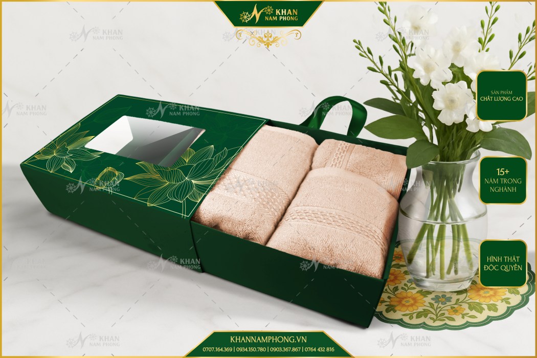 Set 3 Khăn Quà Tặng V-Bamboo Cho Đối Tác Màu Nâu Nhạt Kt- 34X80Cm 40X60Cm 60X120Cm Set khăn quà tặng cao cấp V-Bamboo màu nâu nhạt