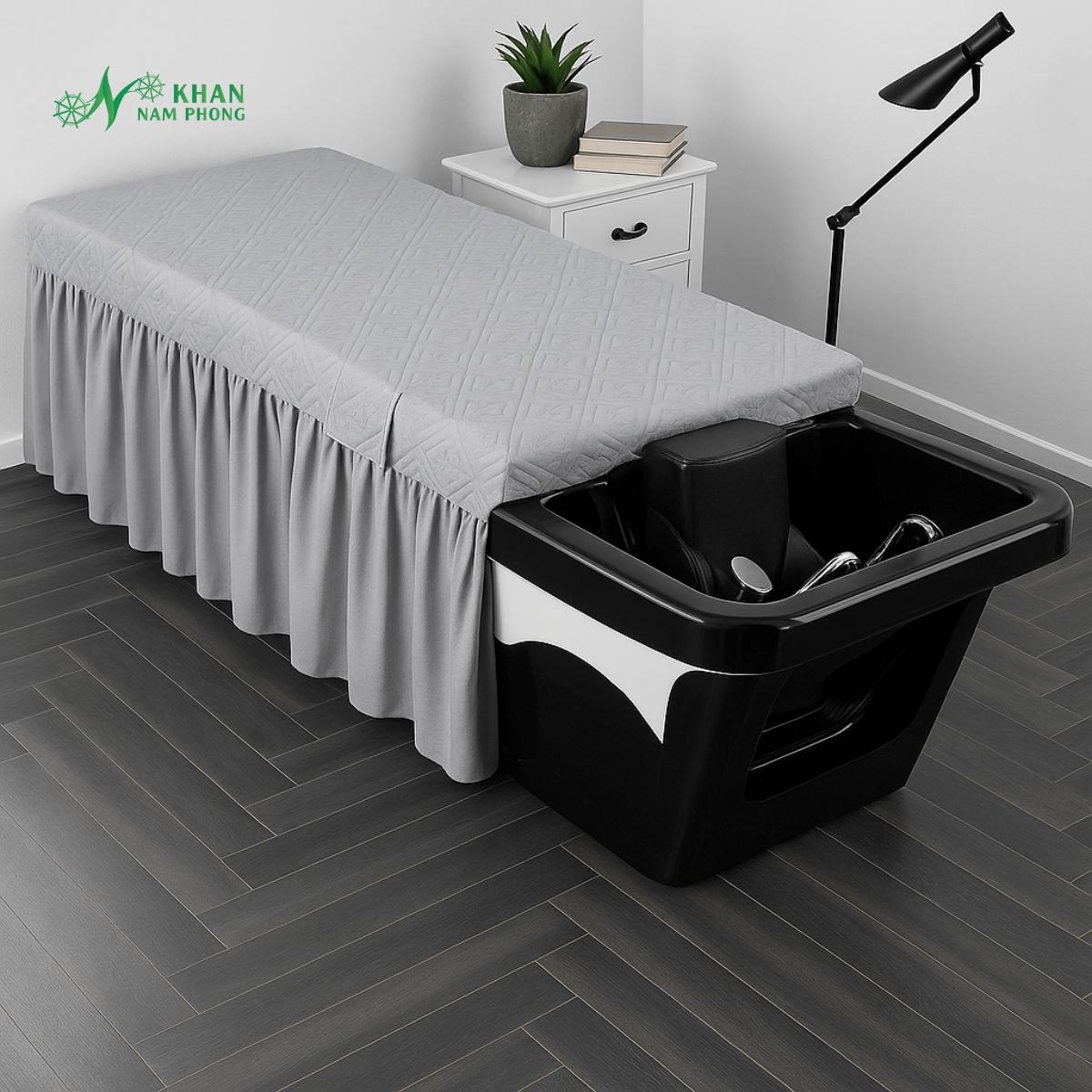 Ga Trải Giường Gội Đầu Màu Xám Chất Liệu Cotton Chần Bông Ga trải giường cotton spa màu xám với thiết kế hiện đại và chất liệu êm ái