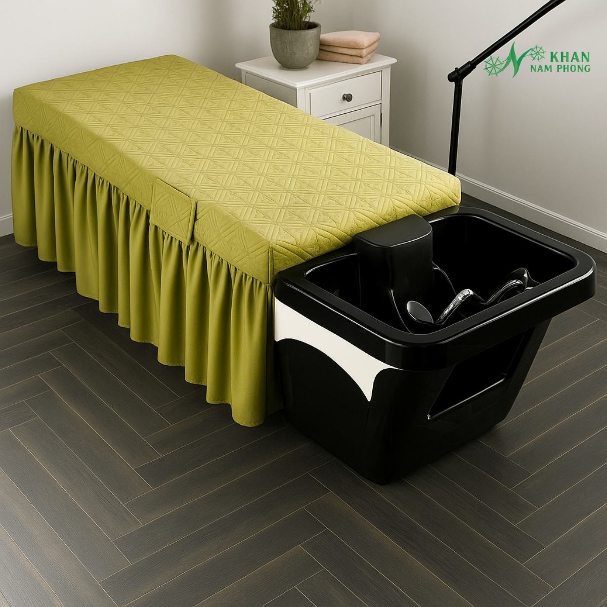 Drap, Ga Trải Giường Gội Dưỡng Sinh Đầu Màu Xanh Bơ Chất Liệu Cotton Chần Bông Drap trải giường cotton cao cấp mang đến sự sang trọng và chất lượng cho spa