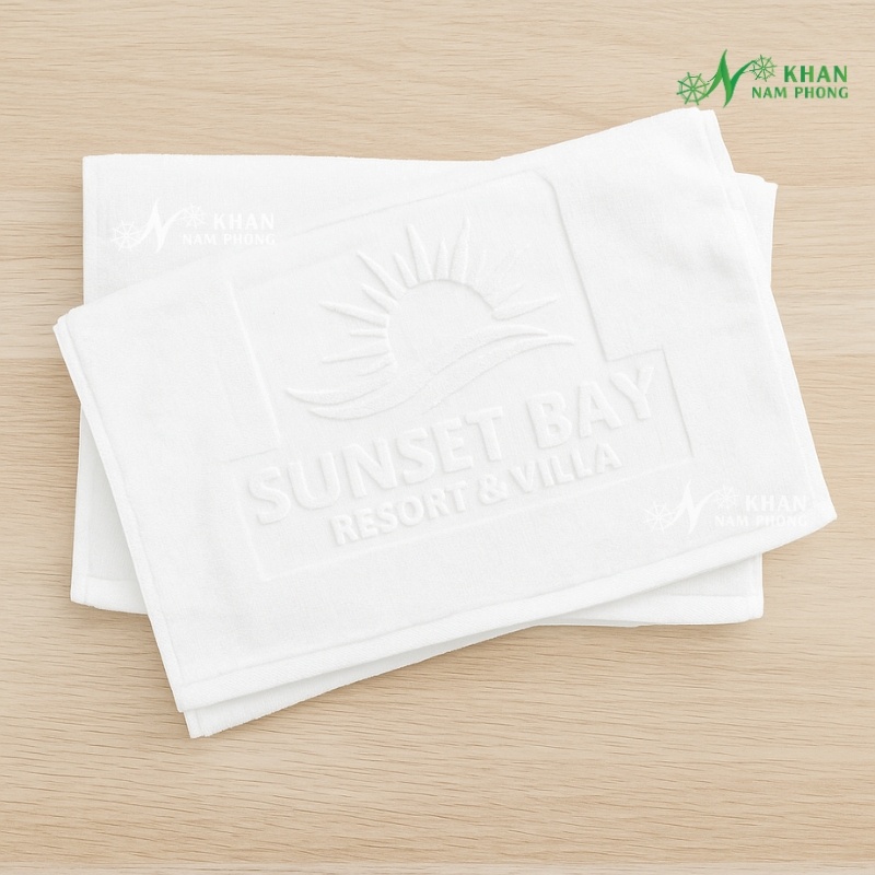 Khăn Dập Logo Khách Sạn Khăn Mặt Resort Cotton Cao Cấp Màu Trắng 34x80cm Dập Logo Sunset Bay Resort & Villa