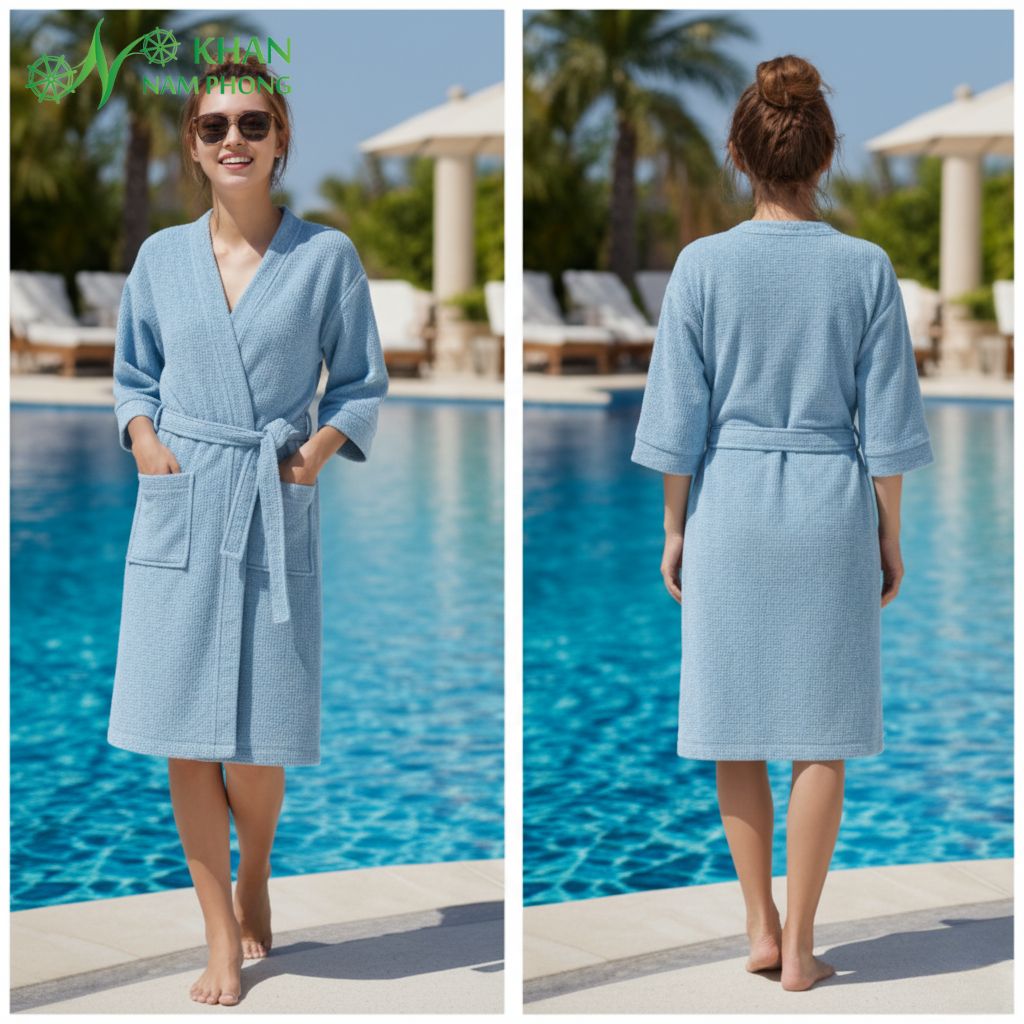 Áo Choàng Bơi Áo choàng bơi cao cấp từ khăn cotton tự nhiên, mang đến trải nghiệm thư giãn tuyệt vời tại spa.