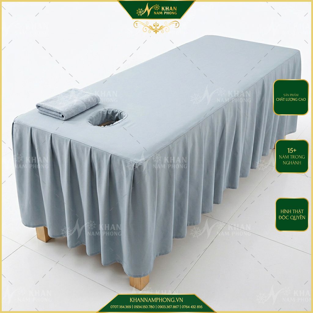 Ga Trải Giường Gội Đầu Dưỡng Sinh Bằng Vải Thun Màu Xám Có Khoét Lỗ Ga Trải Giường Gội Đầu Dưỡng Sinh Bằng Vải Thun Màu Xám Có Khoét Lỗ