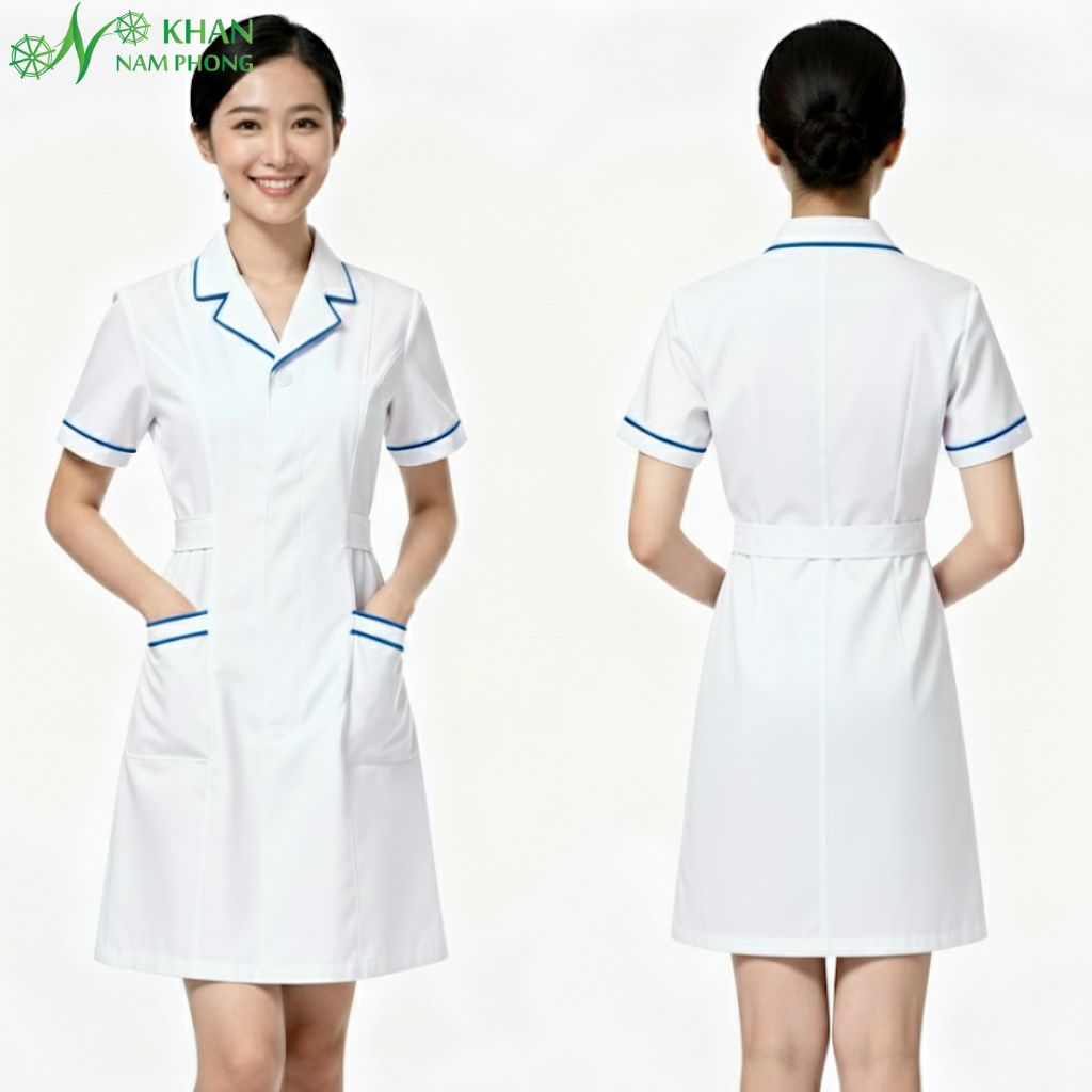Áo Blouse Bác Sĩ Dạng Váy Màu Trắng Thanh Lịch Áo blouse bác sĩ dạng váy màu trắng thanh lịch