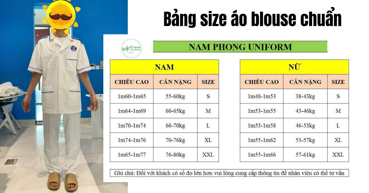 Bảng Thông Số Size Áo Blouse Dược Sĩ - Bác Sĩ Bảng size áo blouse chuẩn nhất hiện nay