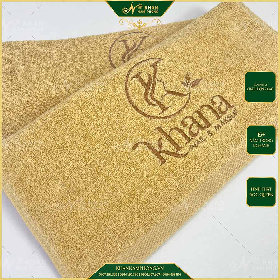 Khăn Làm Nails Thêu Logo "Khana" Màu Vàng Bò 34x80cm *& 40x60cm Khăn Làm Nails Thêu Logo "Khana" Màu Vàng Bò 34x80cm *& 40x60cm