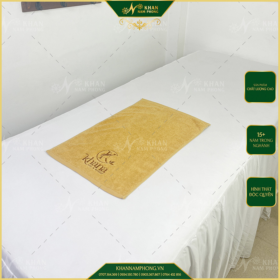 Khăn Làm Nails Thêu Logo "Khana" Màu Vàng Bò 34x80cm *& 40x60cm Khăn Làm Nails Thêu Logo "Khana" Màu Vàng Bò 34x80cm *& 40x60cm