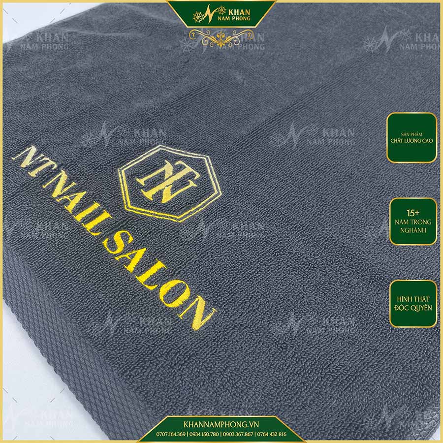 Khăn Làm Nail, Móng Thêu Logo Nt Nail Salon 34X80 Màu Xám Lông Chuột Khăn Làm Nail, Móng Thêu Logo NT NAIL SALON 34X80 Màu Xám Lông Chuột