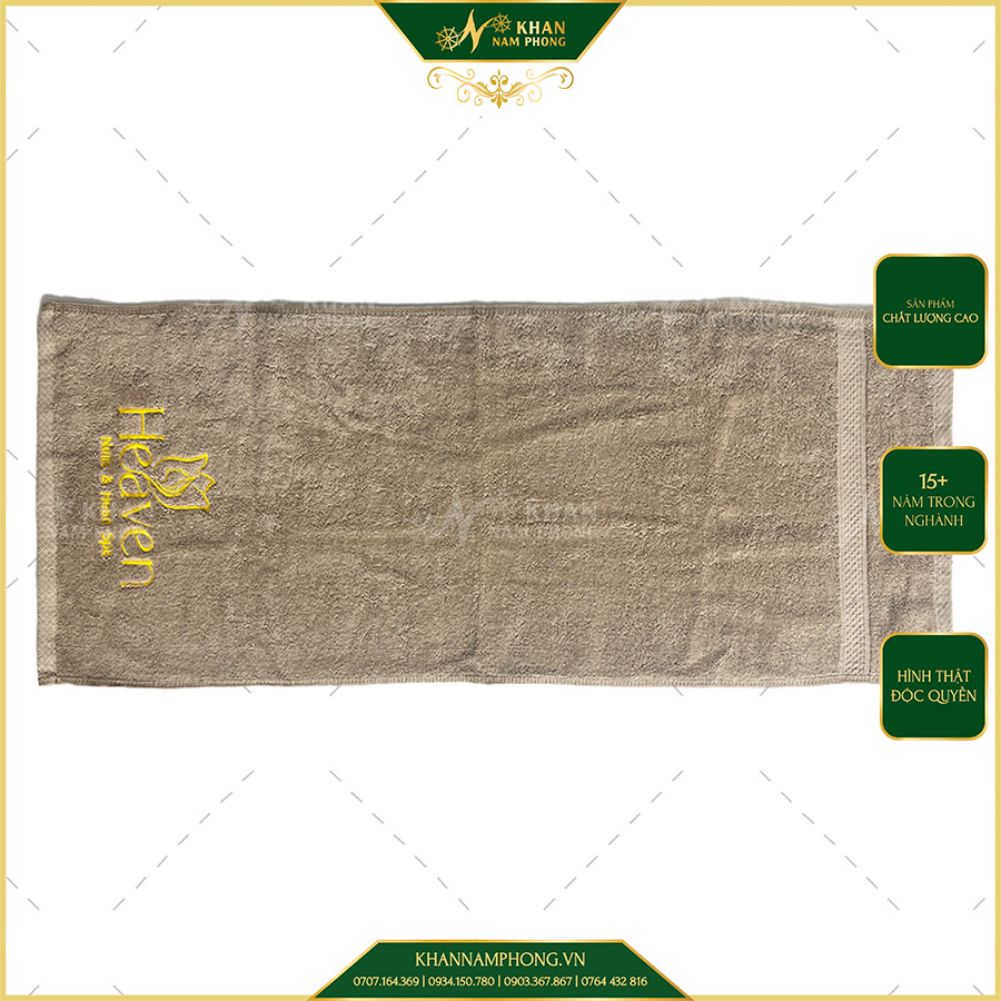 Khăn Làm Nail Cotton 34X80 Cm Thêu Logo Heaven Màu Nâu Tây Khăn Làm Nail Cotton 34X80 cm Thêu Logo Heaven Màu Nâu Tây