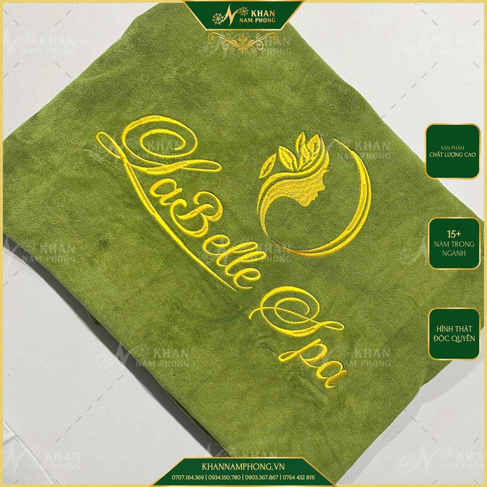Khăn Nail Spa Màu Xanh Lá Microfiber Thêu Logo Labelle Spa Khăn Nail Spa Màu Xanh Lá Microfiber Thêu Logo Labelle Spa