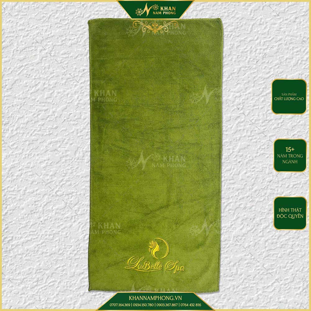 Khăn Nail Spa Màu Xanh Lá Microfiber Thêu Logo Labelle Spa Khăn Nail Spa Màu Xanh Lá Microfiber Thêu Logo Labelle Spa